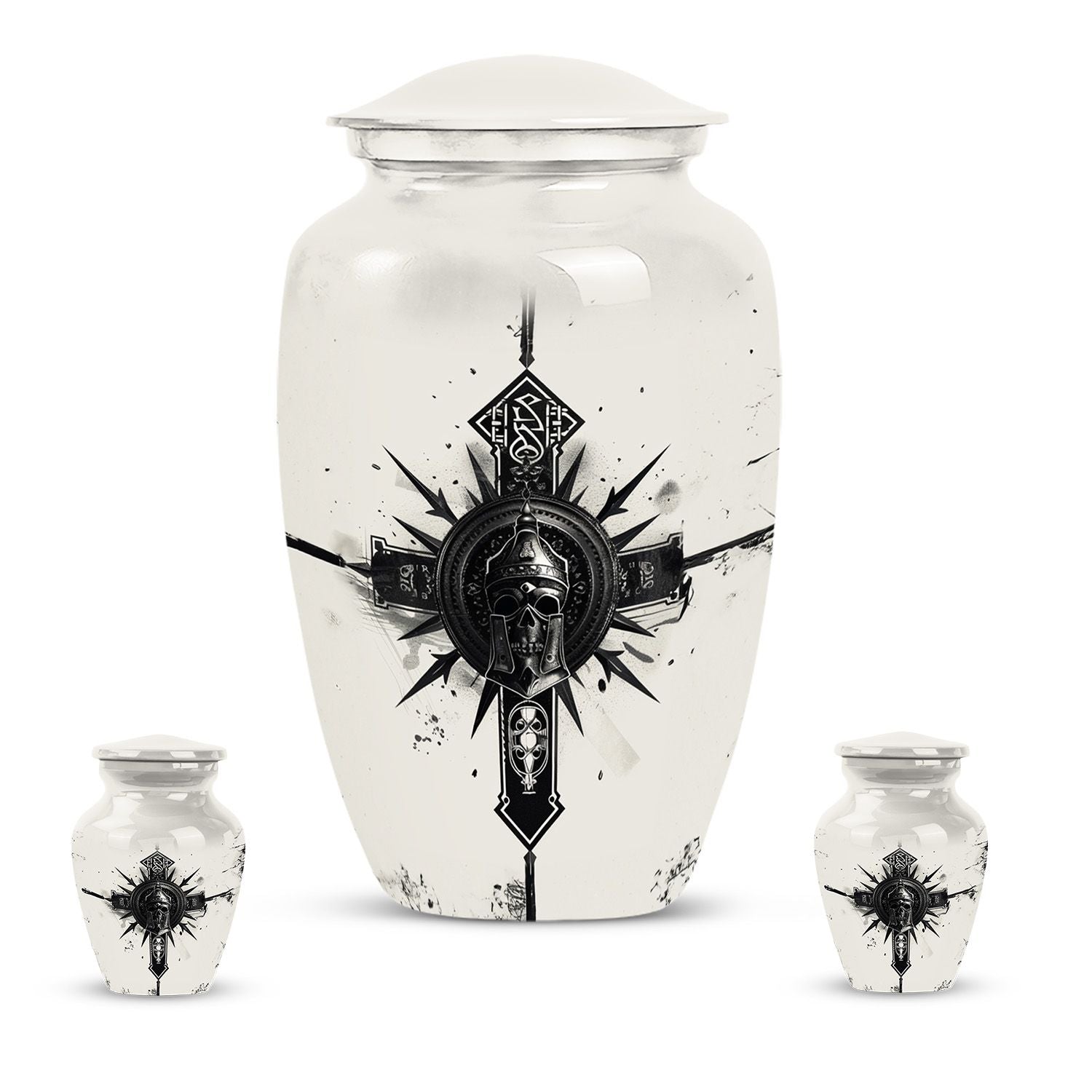 classic catholic urn with abstract design for funeral burial.