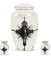 classic catholic urn with abstract design for funeral burial.