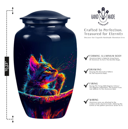 Classic Aluminium Cat Urn, Large Abstract Design with Engraving.