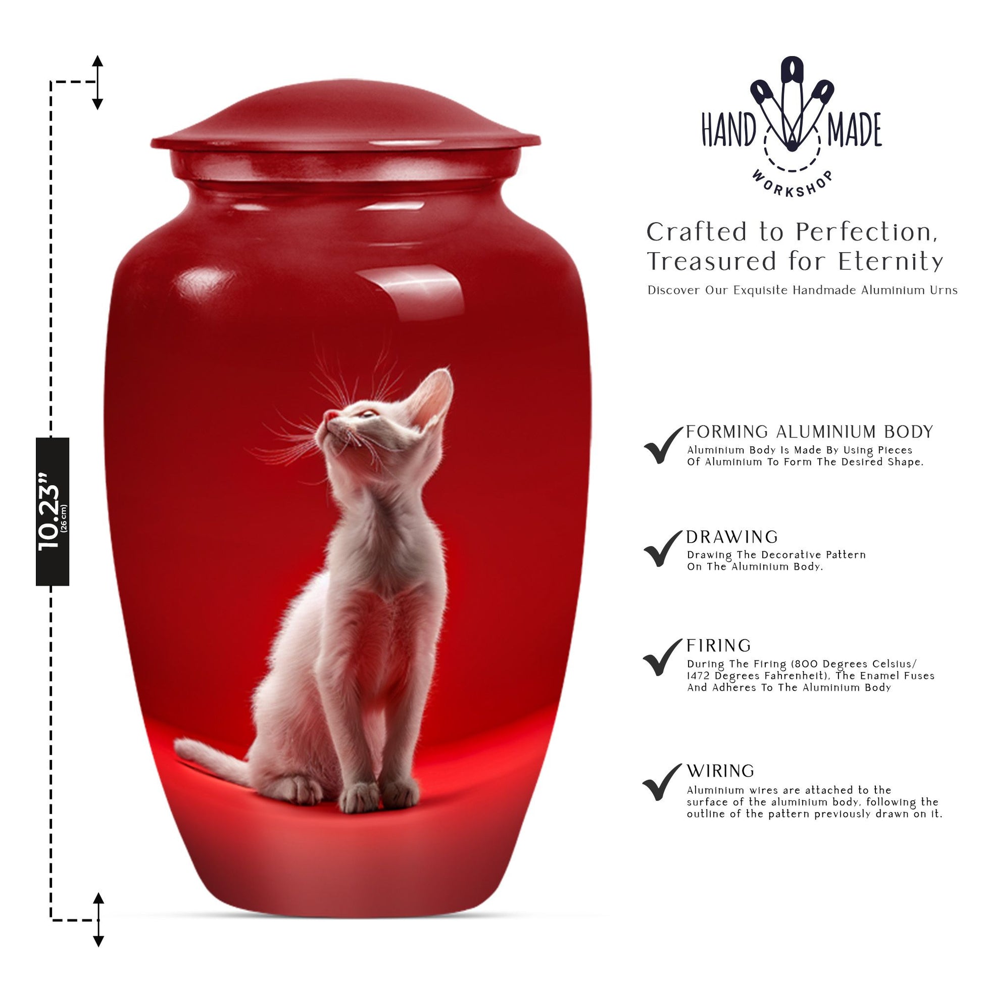 10-inch aluminium classic urn, cat urn, for burial.