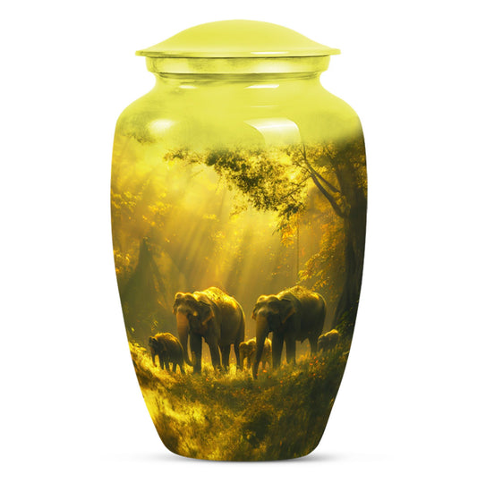 Elephant Family Large Urn For Ashes Funeral, Ashes Cremation Urn