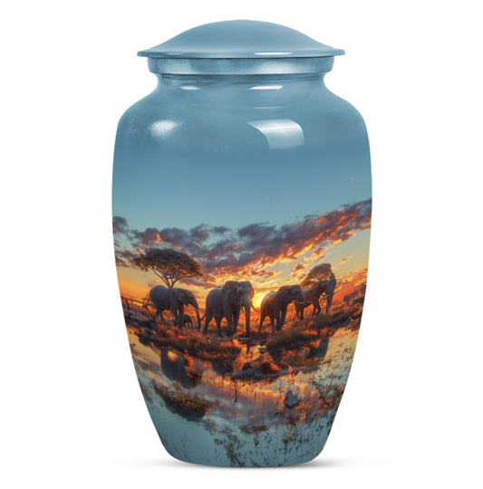 Elephant Family Small Urn For Ashes Adult Male Funeral, Ashes Urn