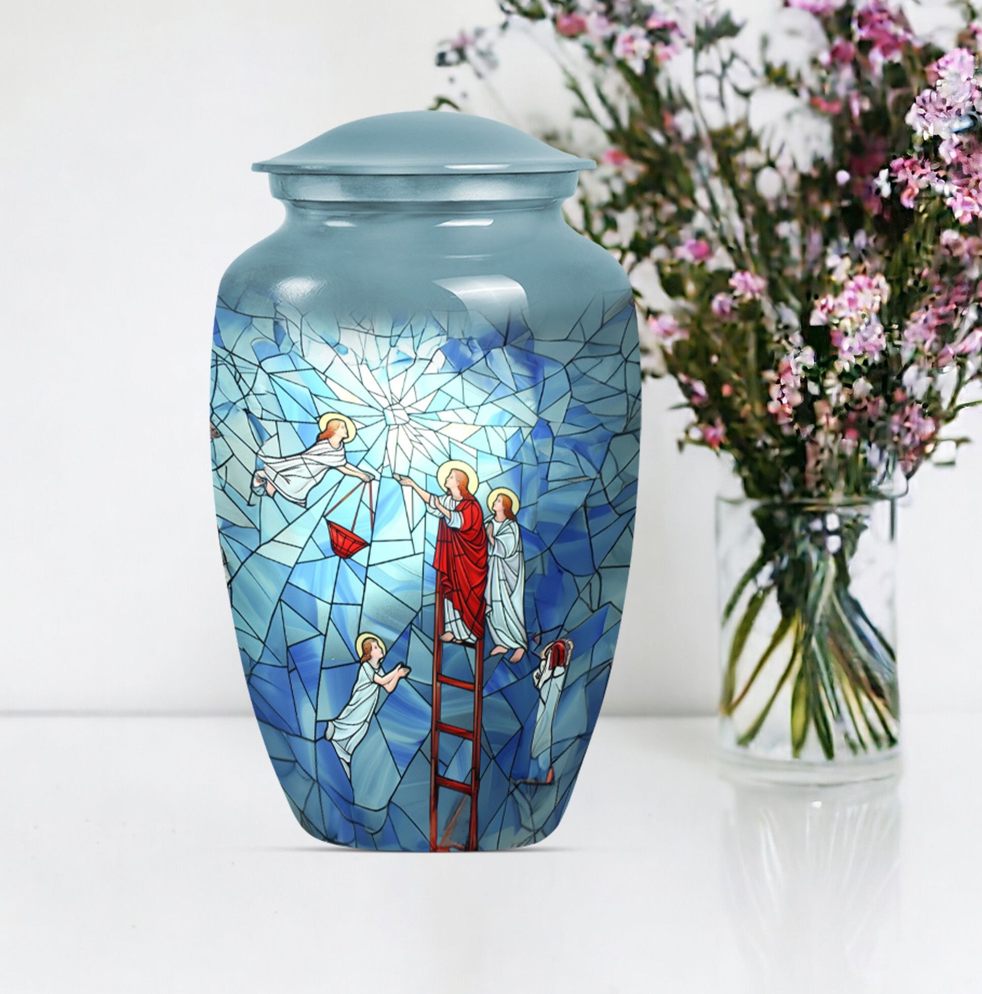 Stained glass classic cremation urn.