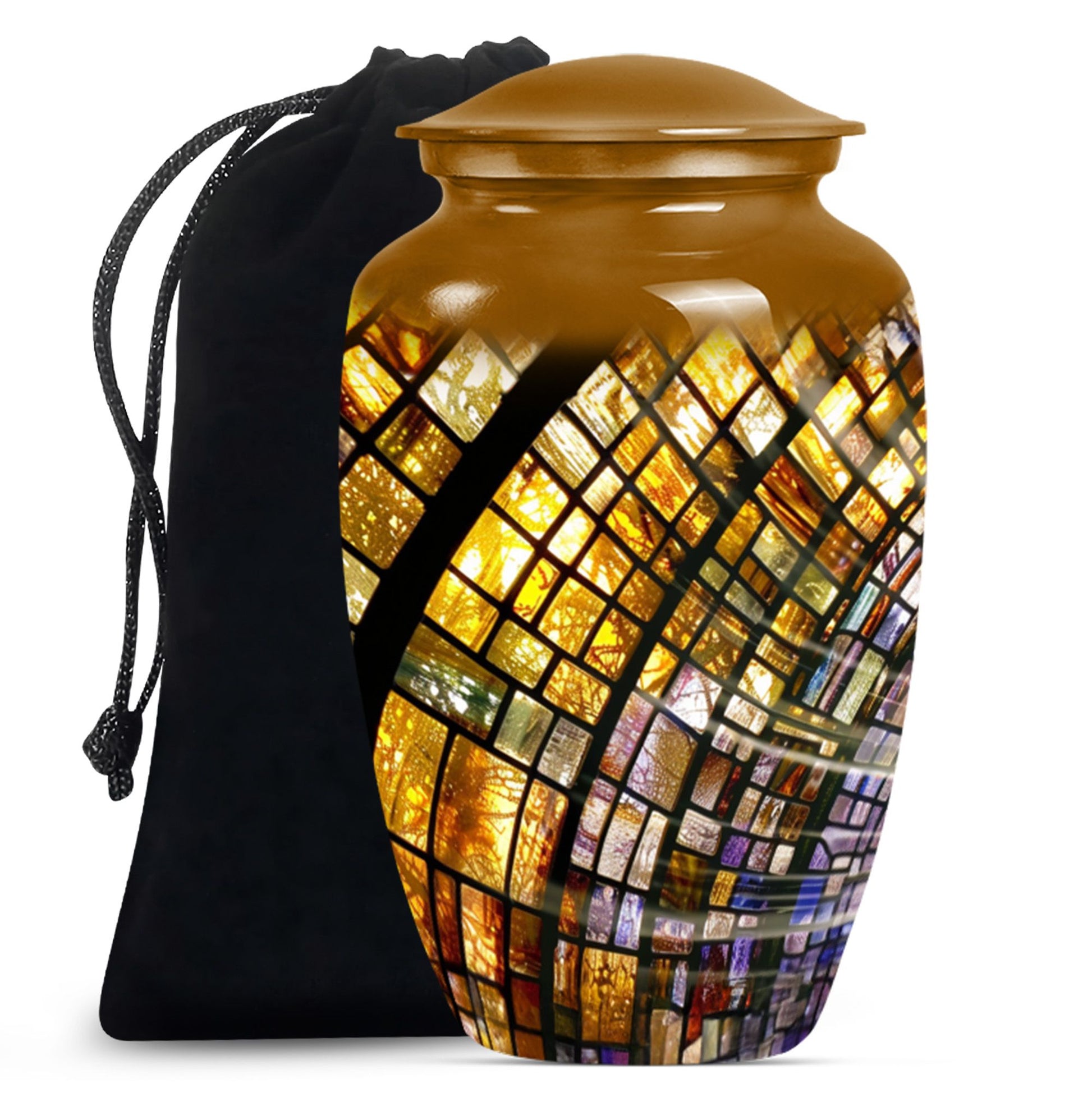 10-inch classic abstract stained glass cremation urn for male, aluminium made