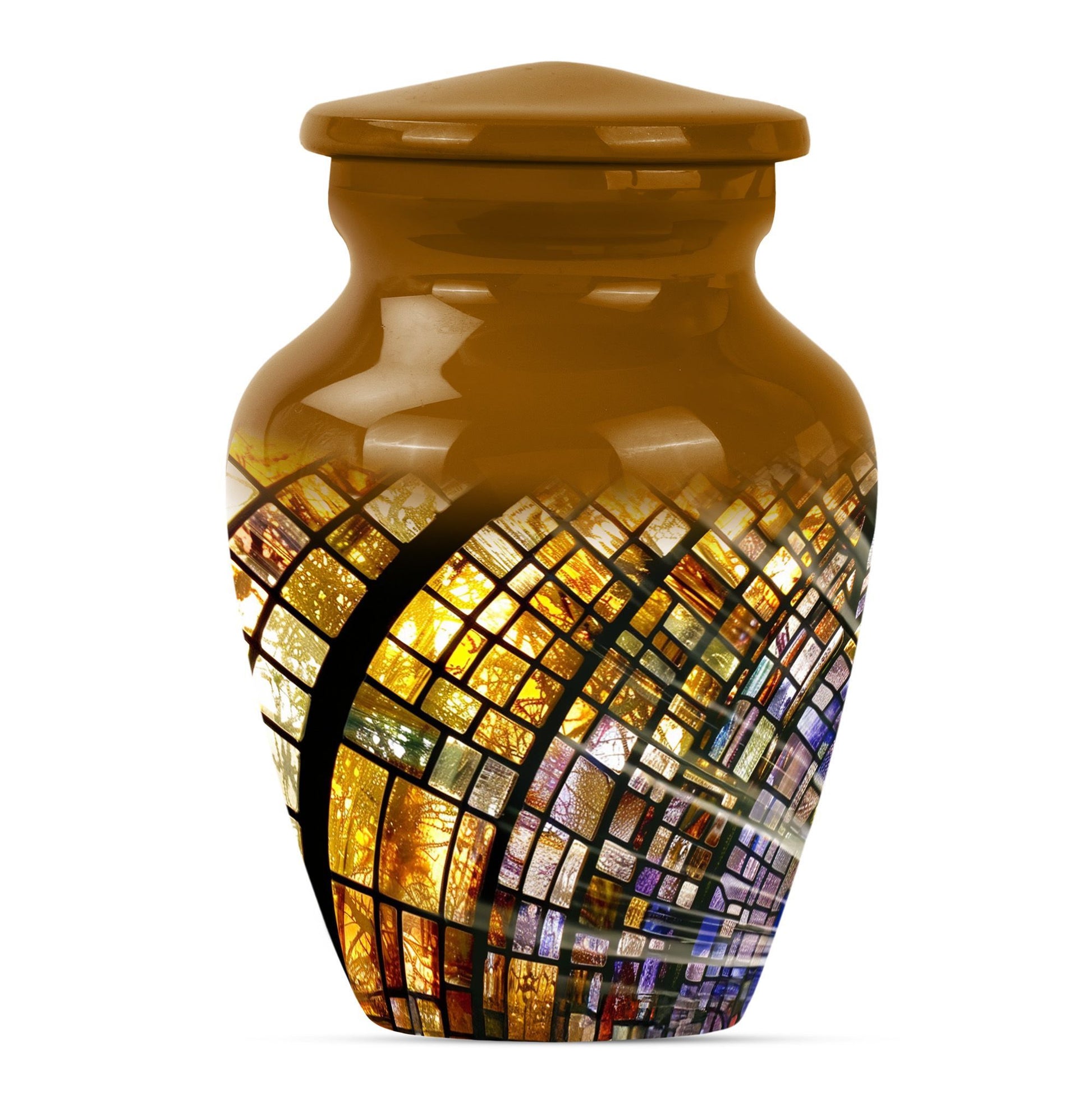 10-inch classic abstract stained glass cremation urn for male, aluminium made