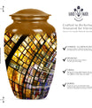 10-inch classic abstract stained glass cremation urn for male, aluminium made