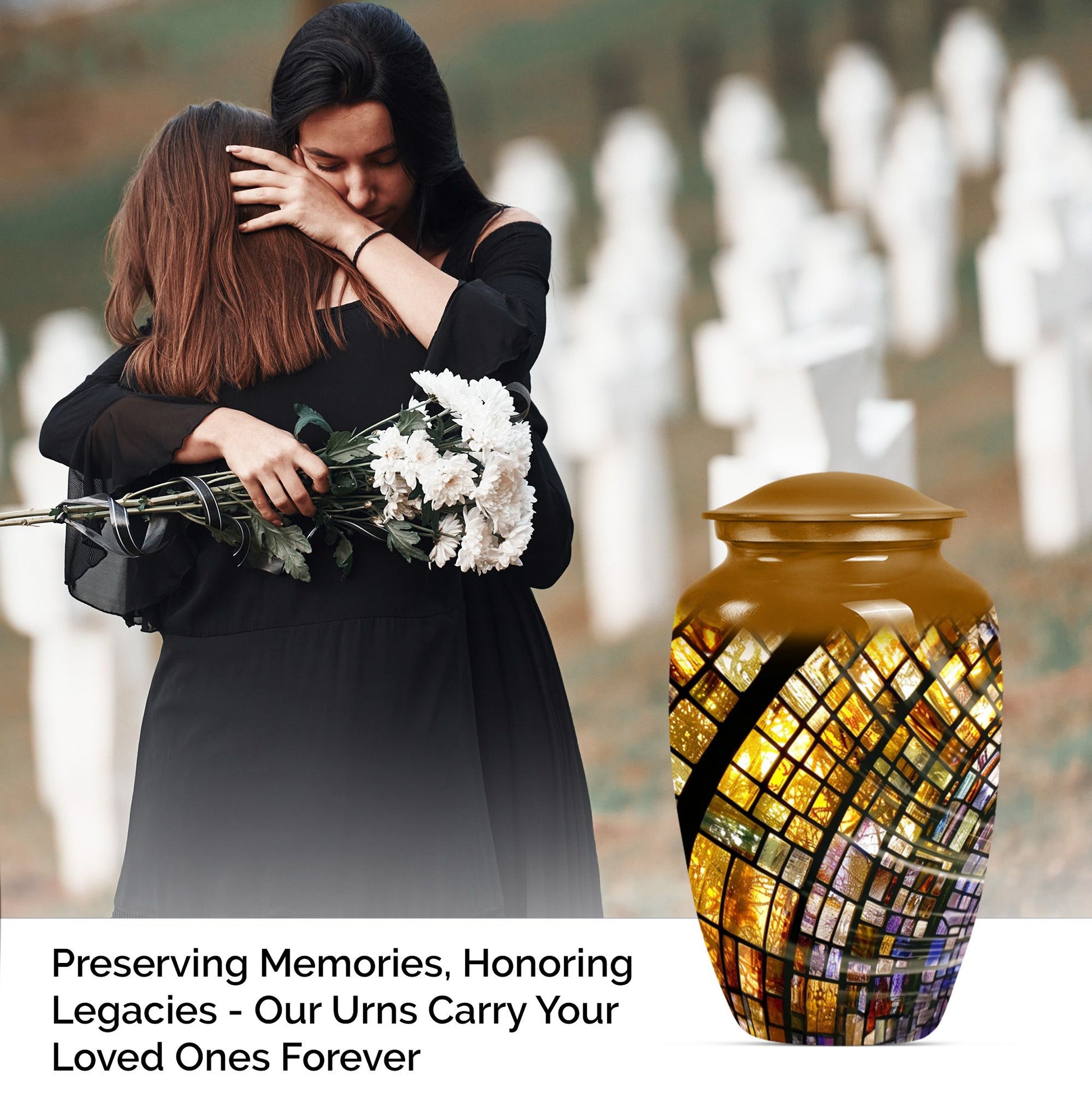 10-inch classic abstract stained glass cremation urn for male, aluminium made