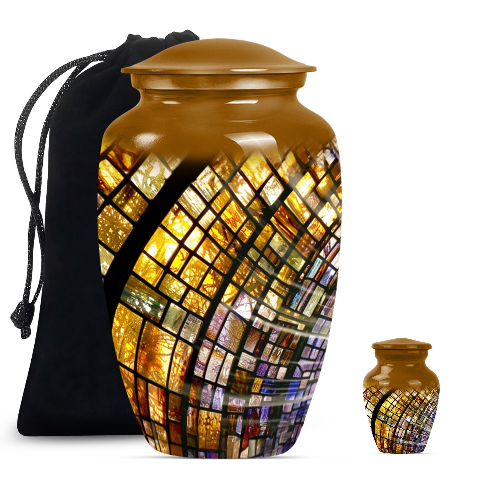 10-inch classic abstract stained glass cremation urn for male, aluminium made