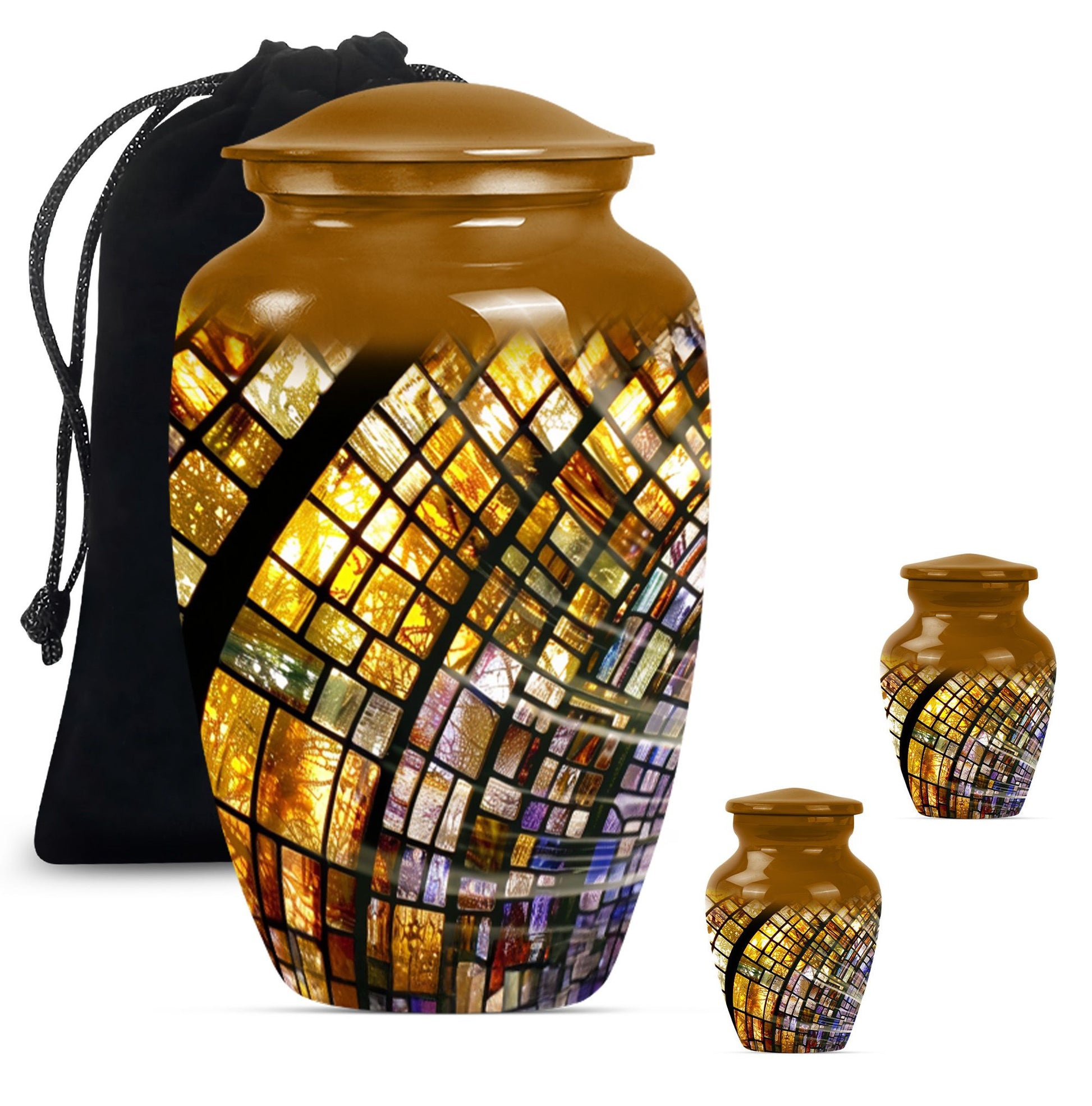 10-inch classic abstract stained glass cremation urn for male, aluminium made