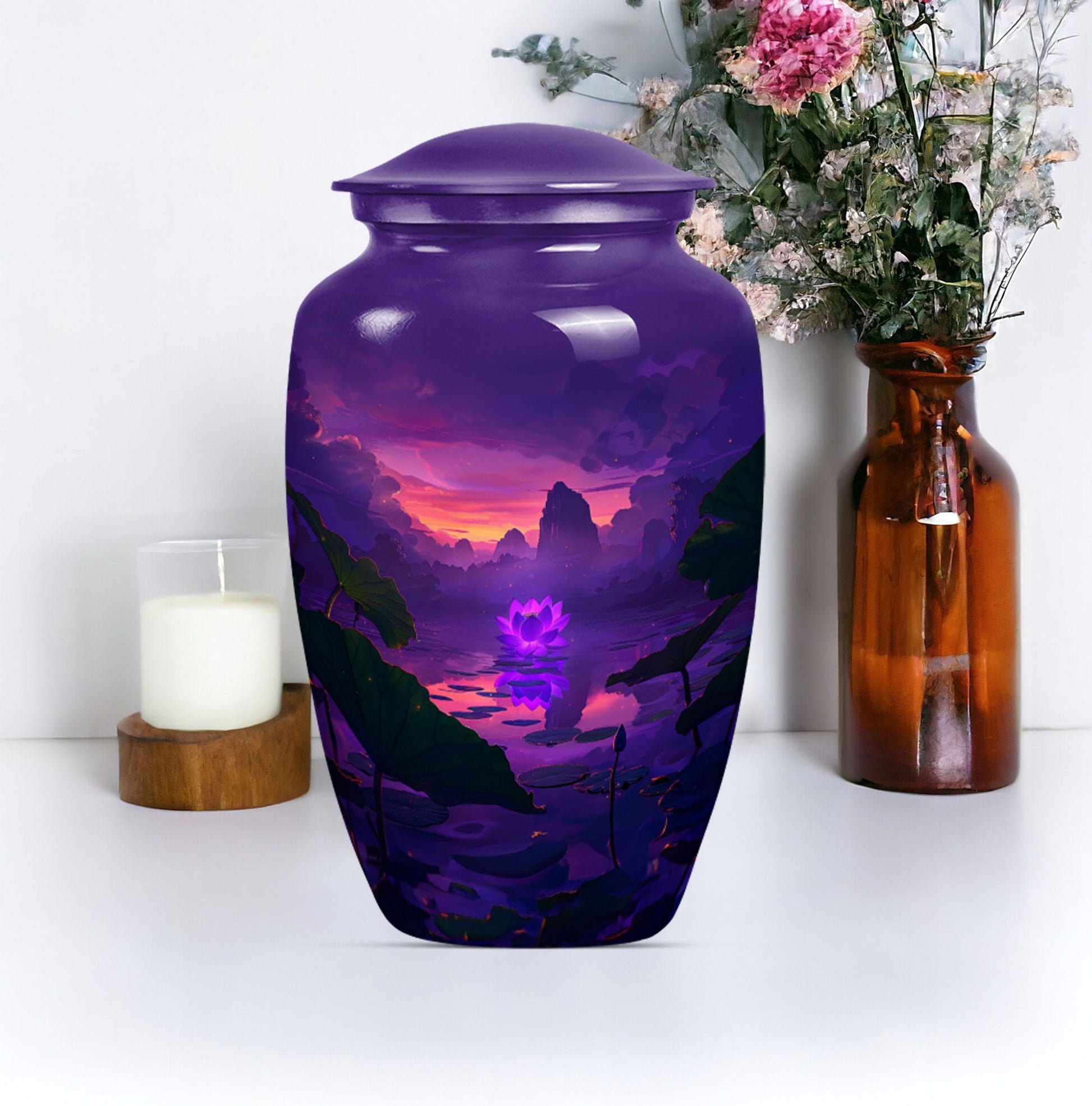 Classic 10 inch Lotus Urn, large memorial urn for human ashes.