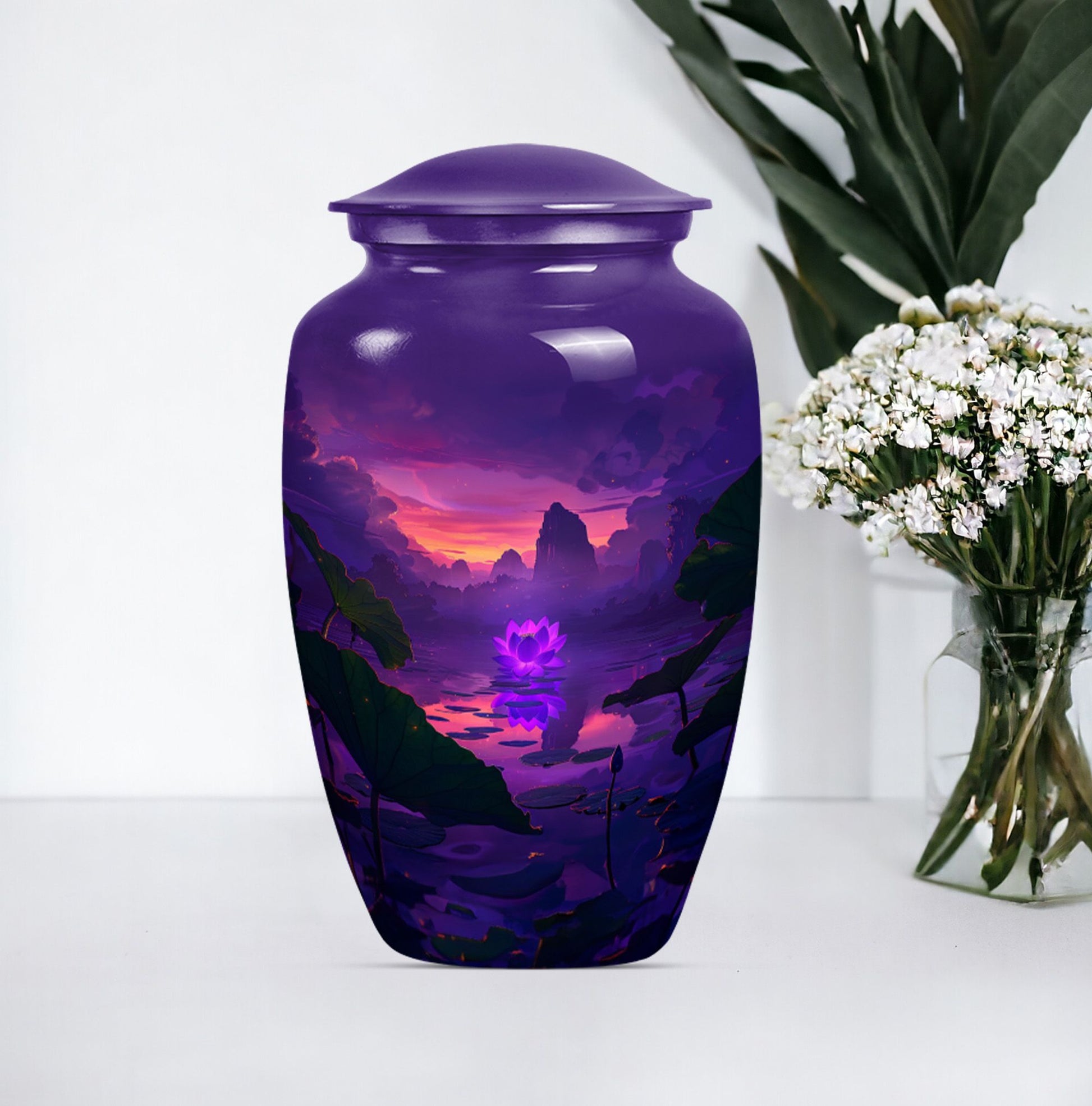 Classic 10 inch Lotus Urn, large memorial urn for human ashes.