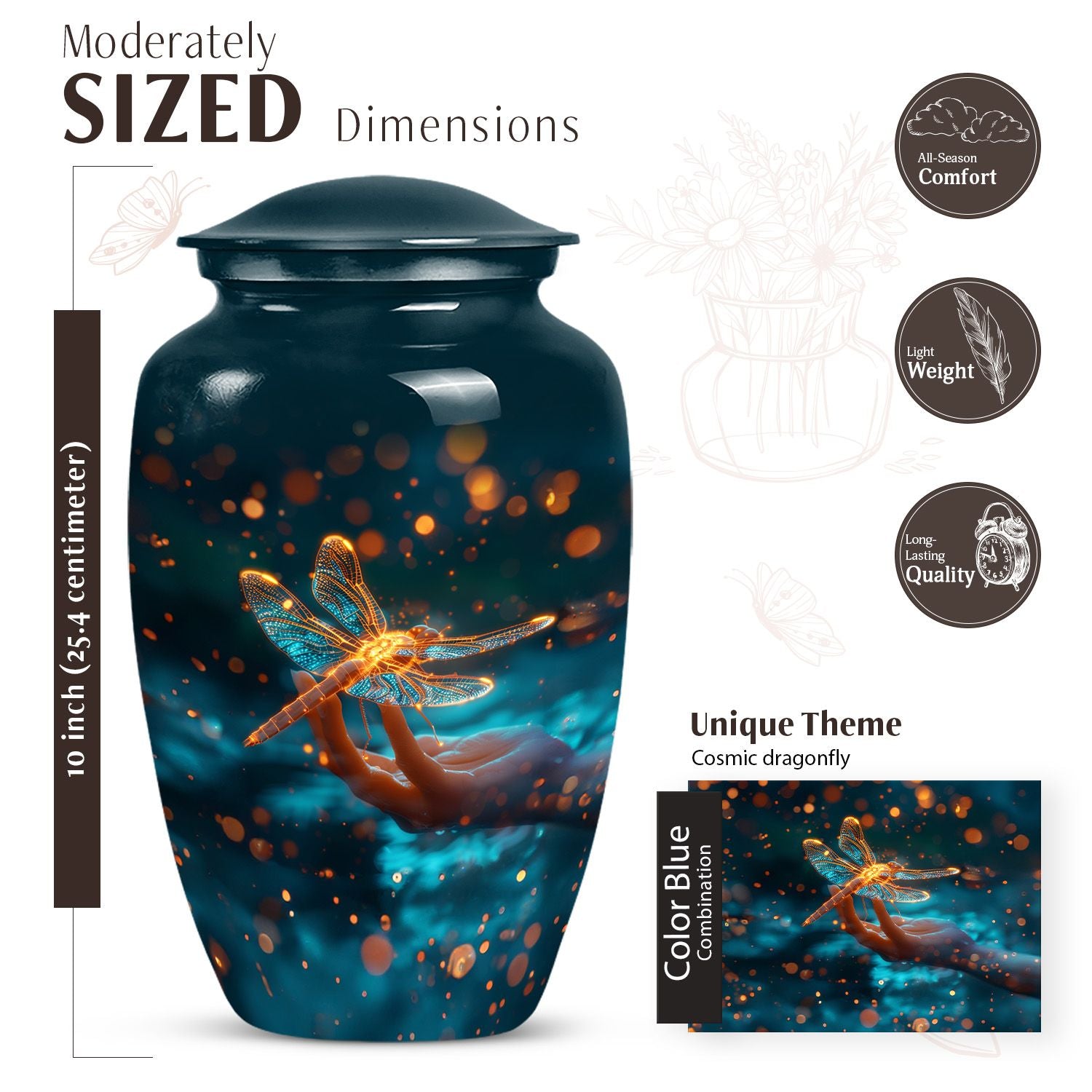 Classic 10 Inch Cosmic Dragonfly Urn.