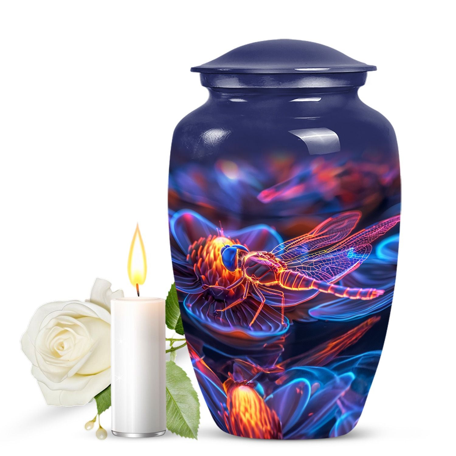 Cosmic dragonfly urn, classic 10-inch funeral decorative urn.