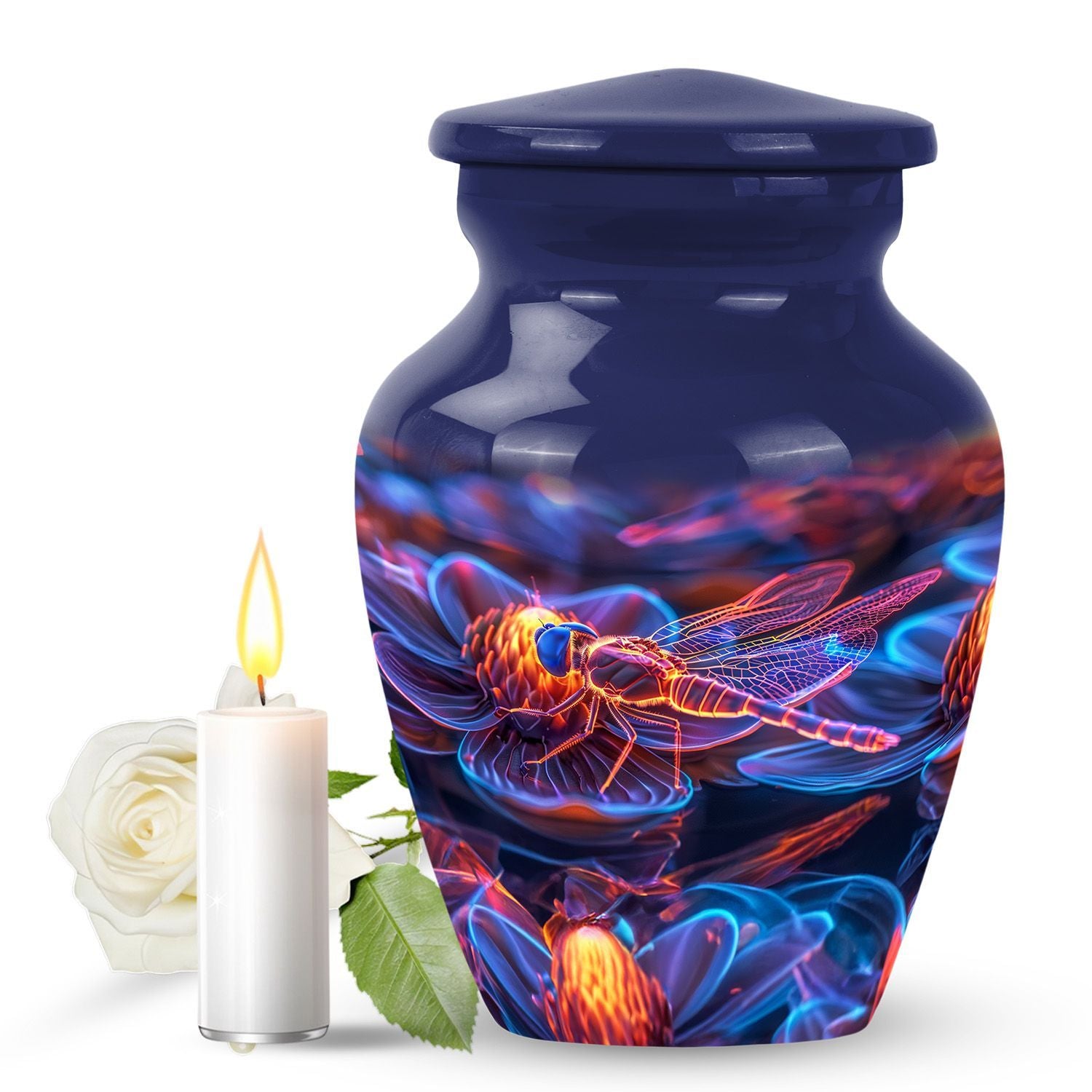 Cosmic dragonfly urn, classic 10-inch funeral decorative urn.