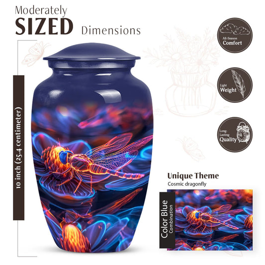 Cosmic dragonfly urn, classic 10-inch funeral decorative urn.