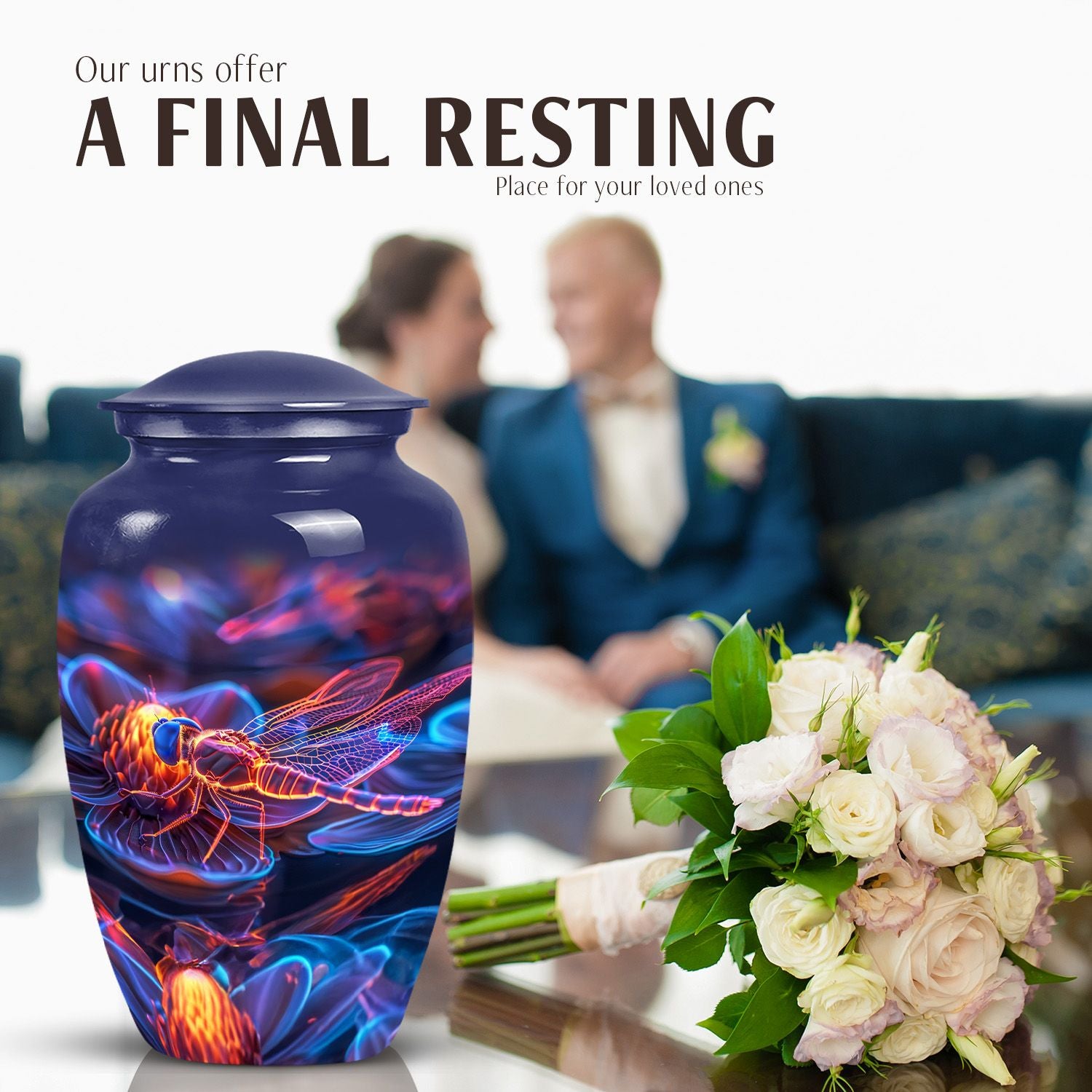 Cosmic dragonfly urn, classic 10-inch funeral decorative urn.