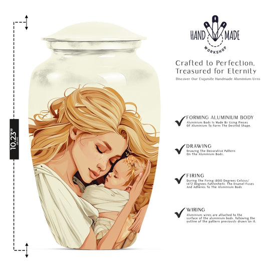 classic aluminum mother urn with personalization option.