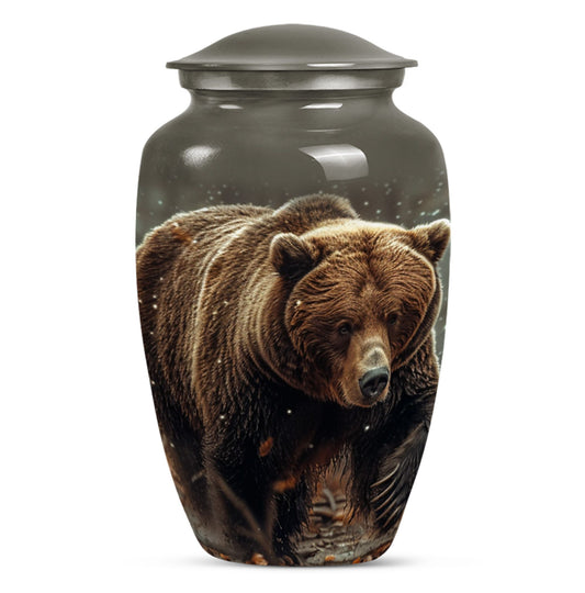 10-inch Bear Urn in Purple Meadow theme for human ashes.