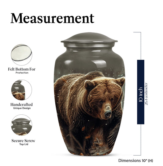 10-inch Bear Urn in Purple Meadow theme for human ashes.