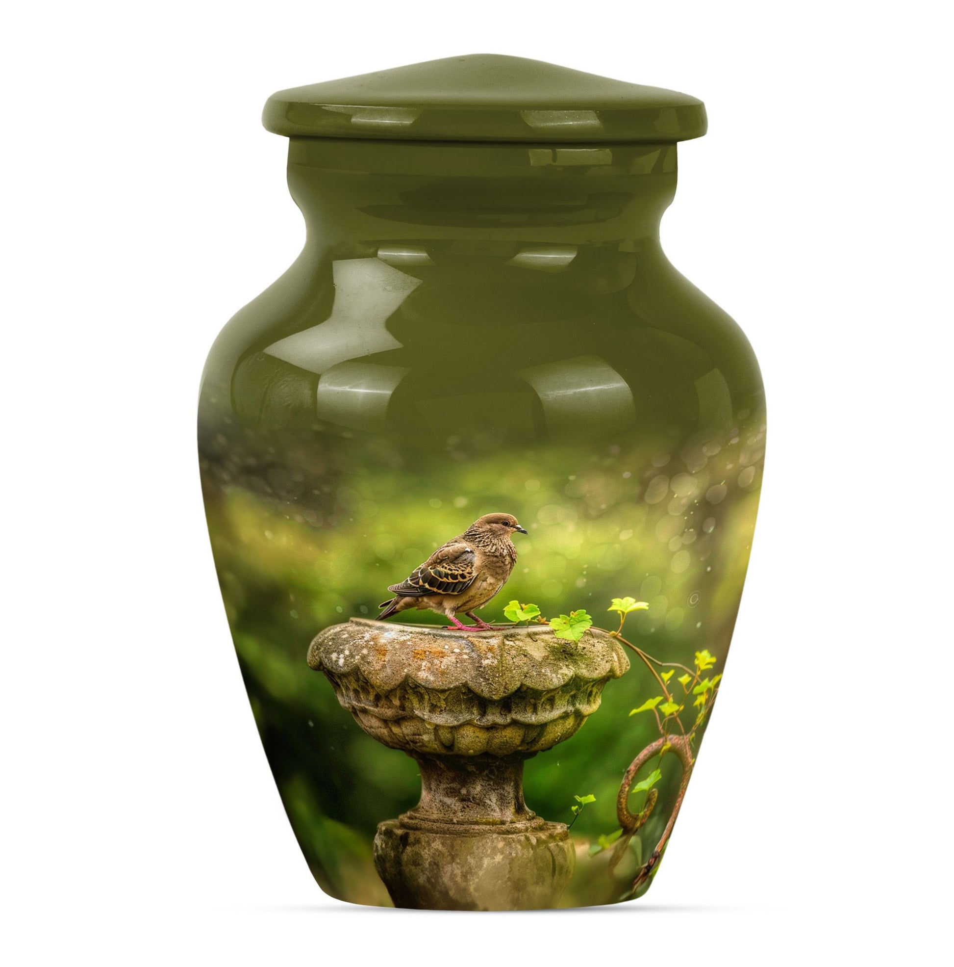 Classic dove urn in Purple Meadow theme