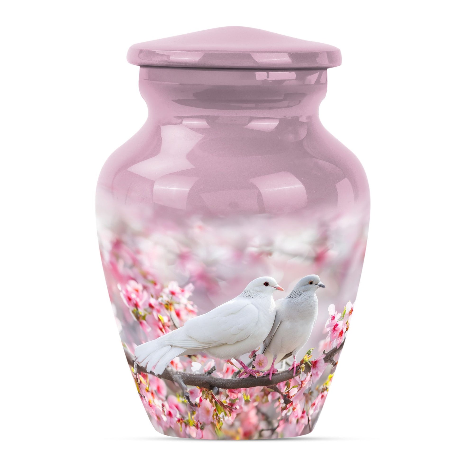 Classic 10-inch Dove Urn in Purple Meadow theme.