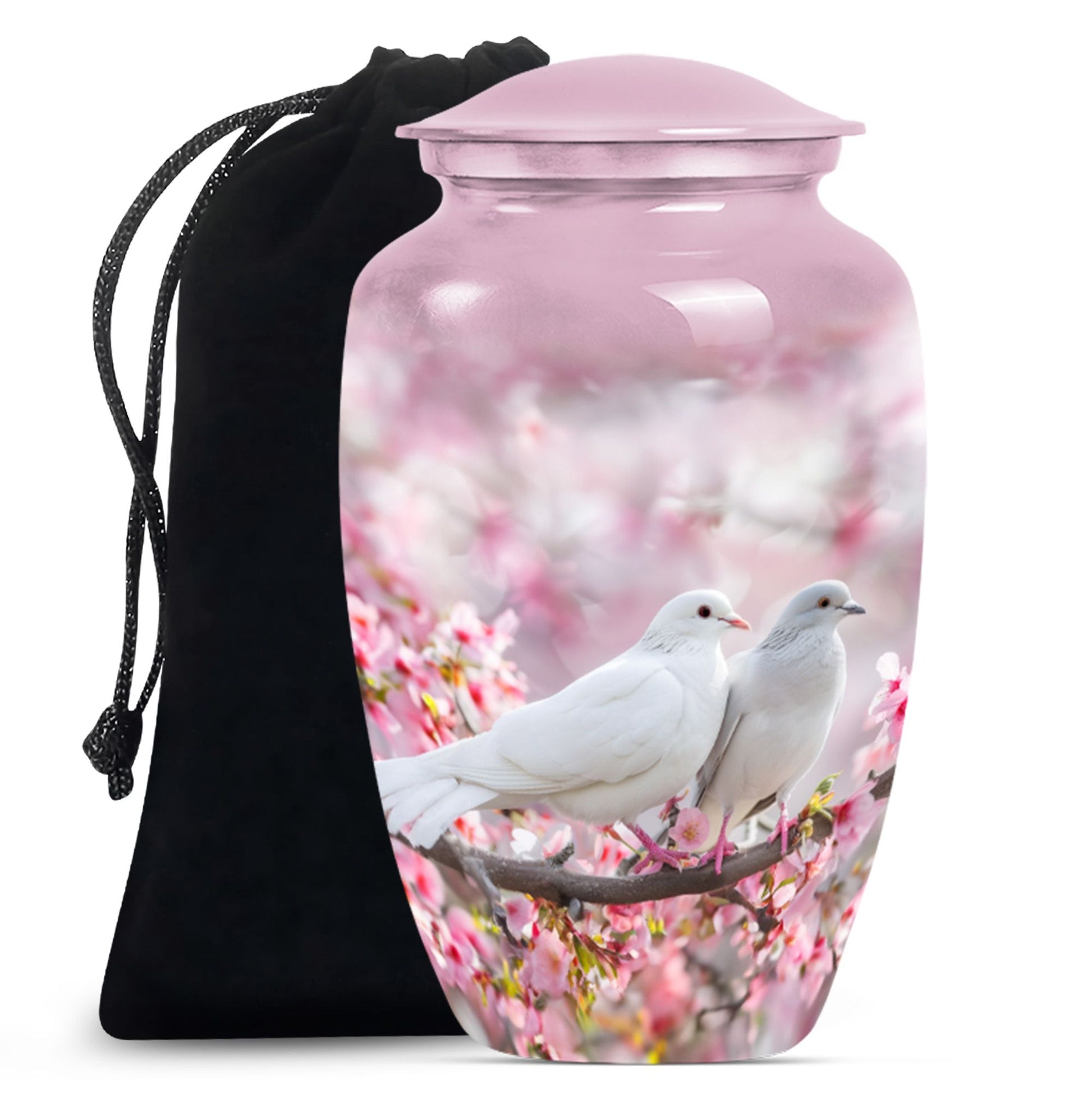 Classic 10-inch Dove Urn in Purple Meadow theme.