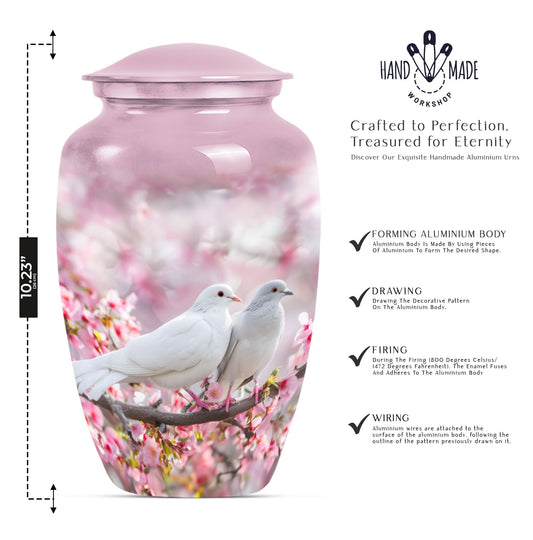 Classic 10-inch Dove Urn in Purple Meadow theme.