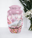 Classic 10-inch Dove Urn in Purple Meadow theme.