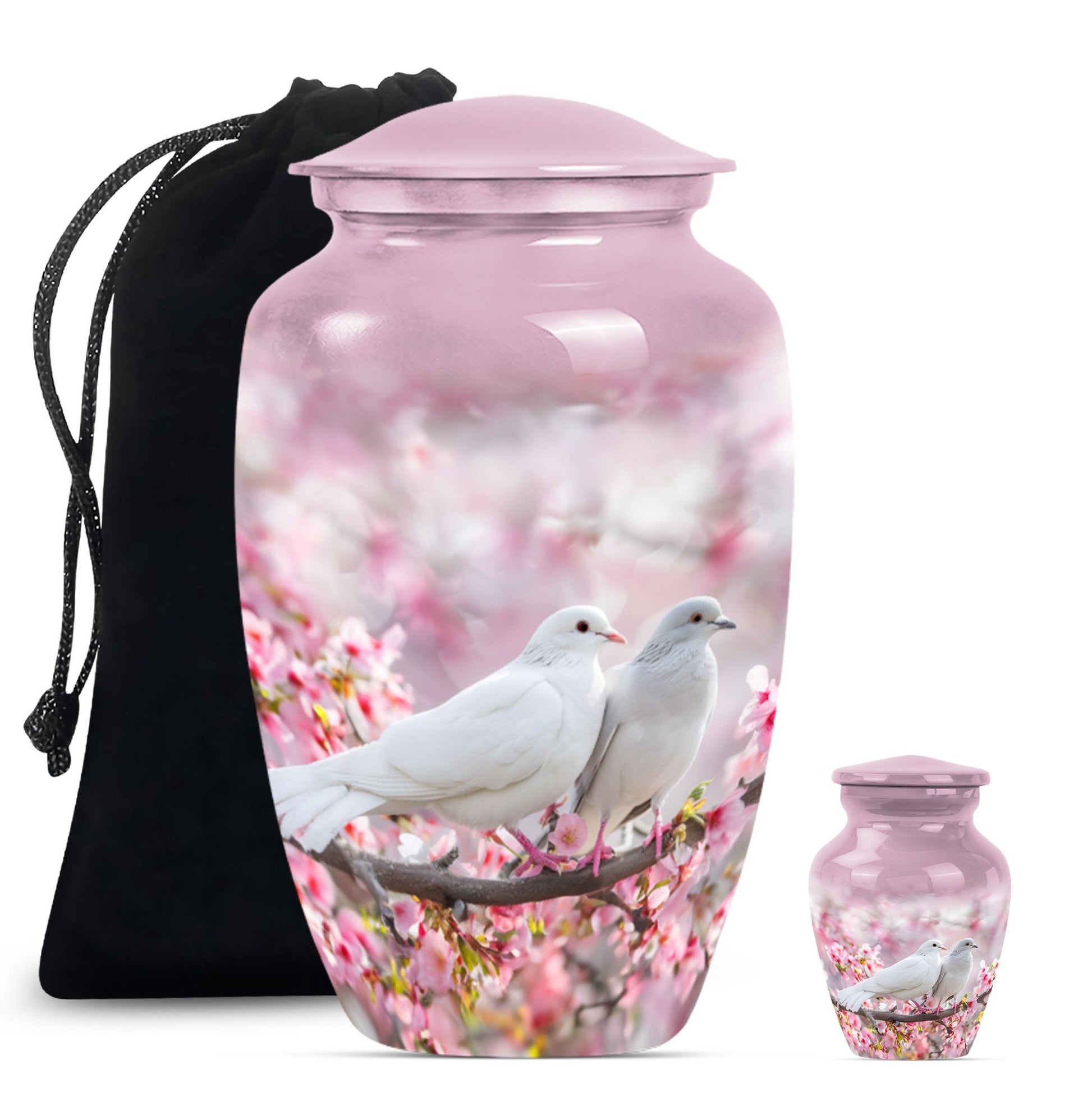 Classic 10-inch Dove Urn in Purple Meadow theme.