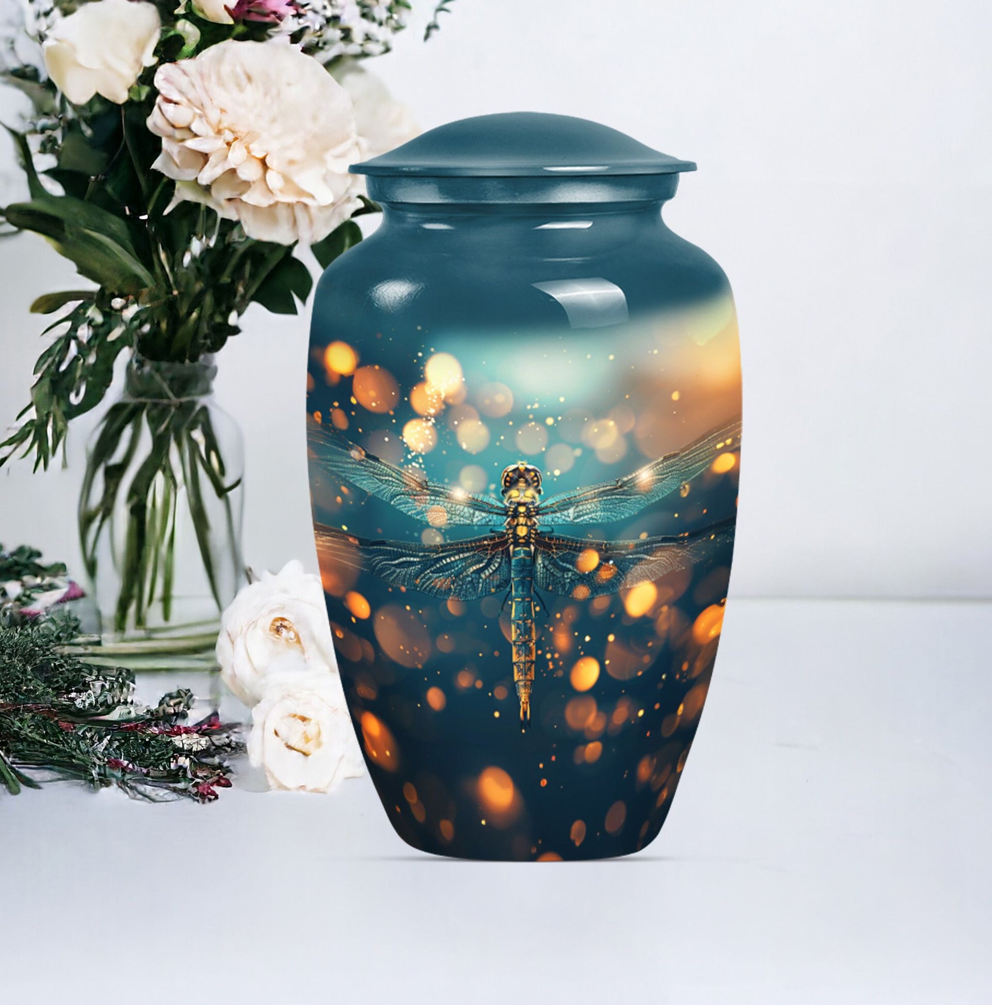 Classic 10-inch Dragonfly urn in Purple Meadow theme