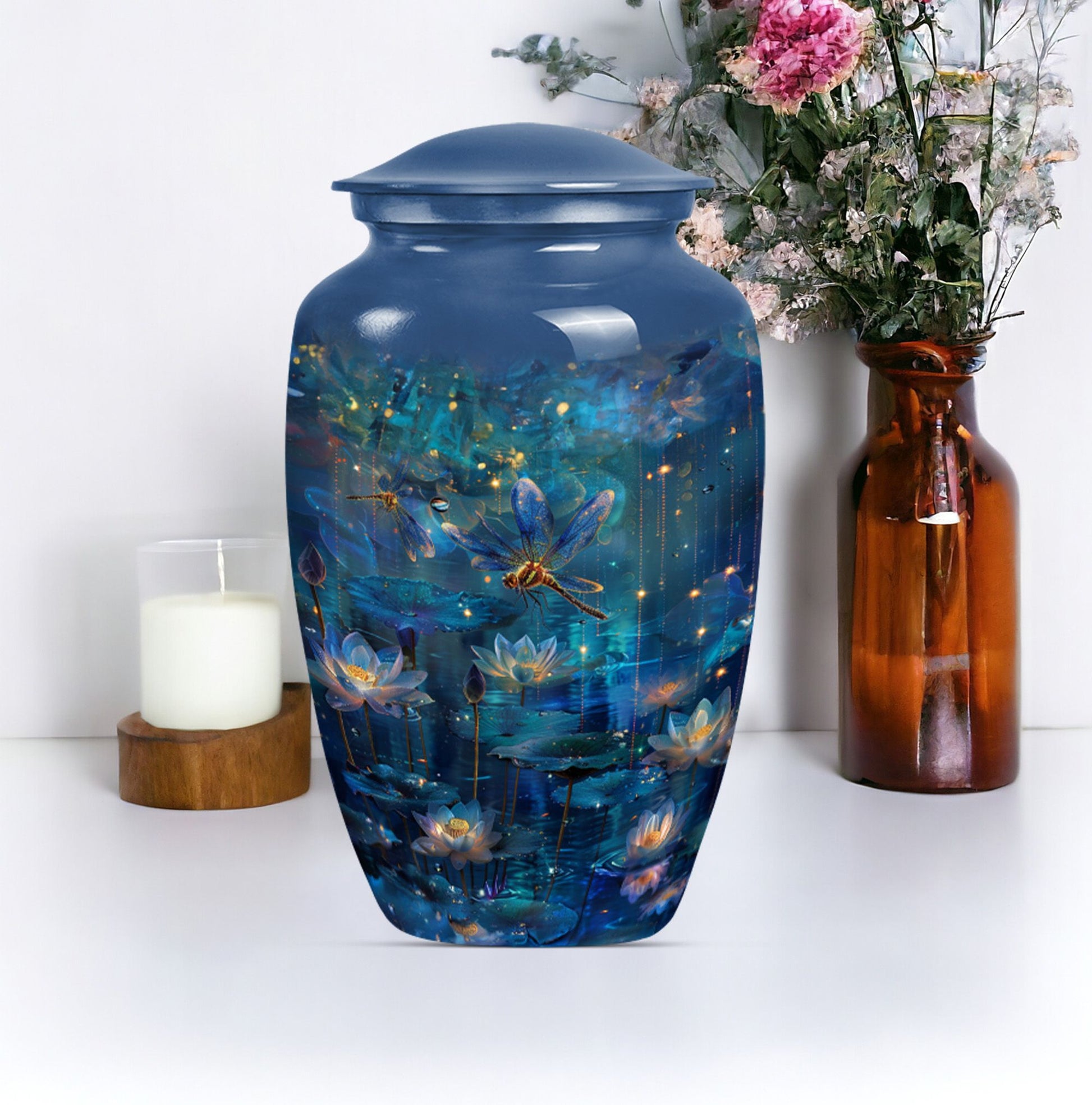 10-inch classic DRAGONFLY urn for cremation ashes.