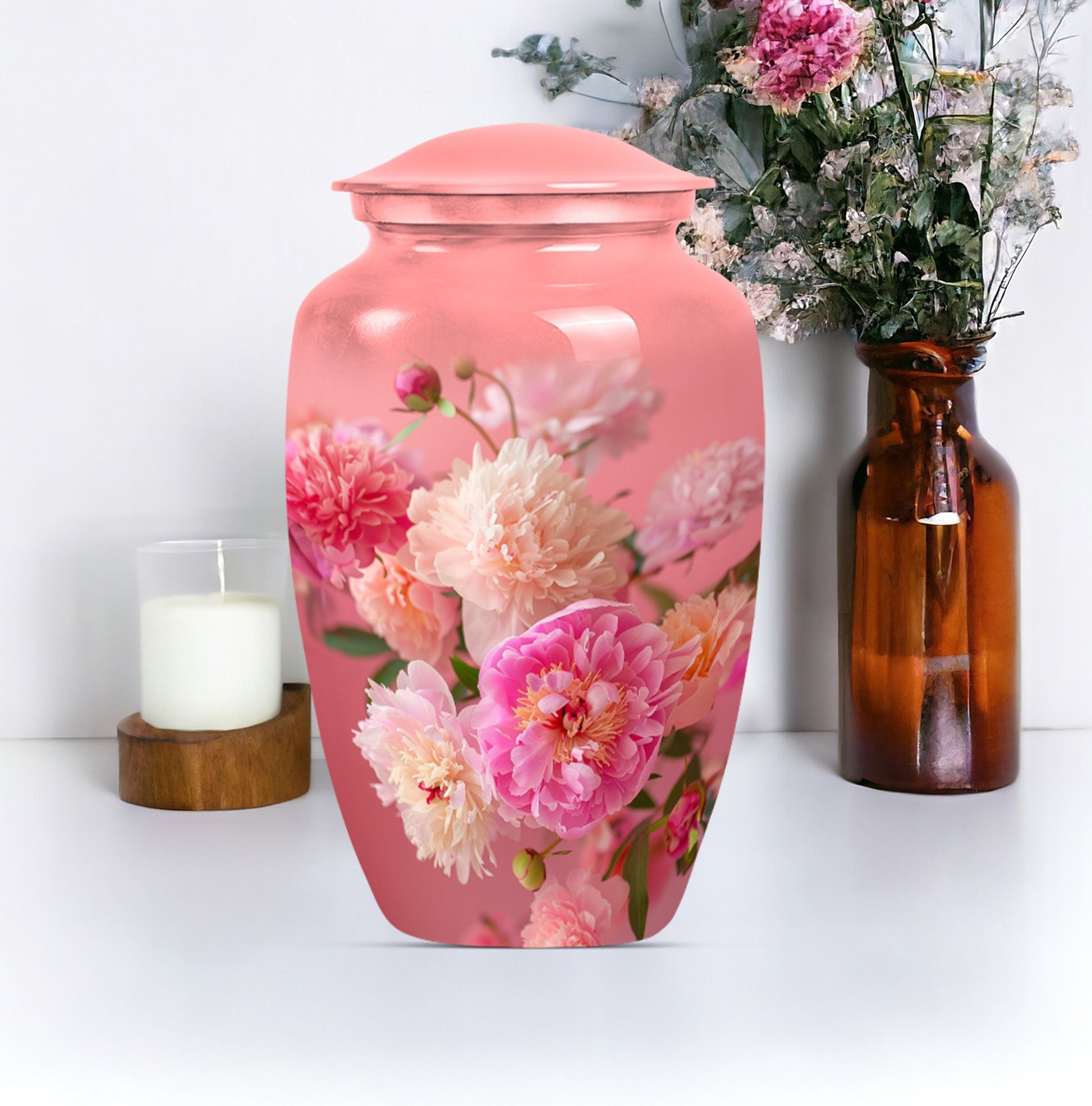 purple meadow themed flower memorial adult urn 