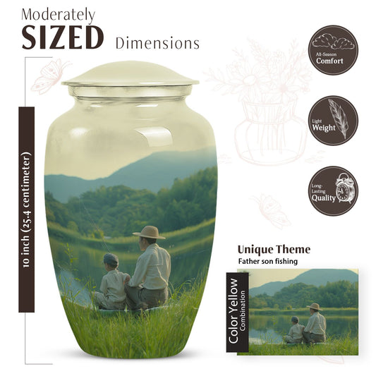 father son fishing urn