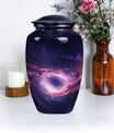 Classic aluminium Glaaxy Urn with Purple Meadow theme.