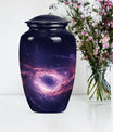 Classic aluminium Glaaxy Urn with Purple Meadow theme.