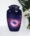 Classic aluminium Glaaxy Urn with Purple Meadow theme.