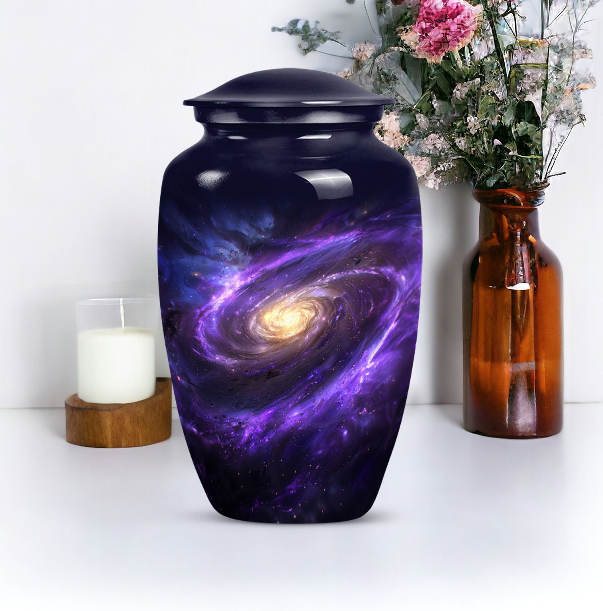 Classic 10-inch Galaxy Urn in Purple Meadow theme for ash