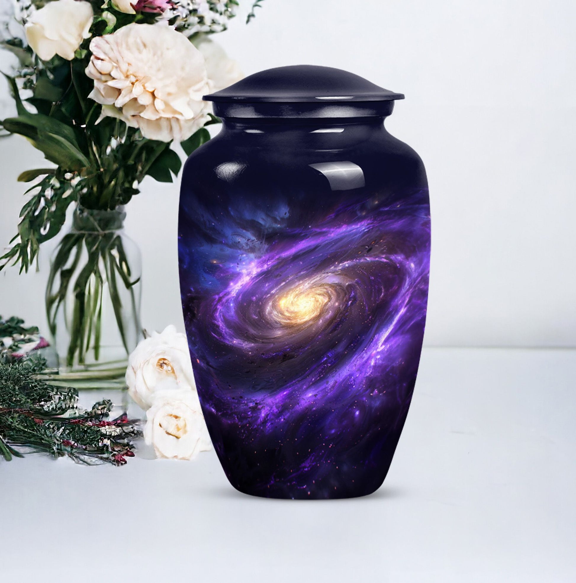 Classic 10-inch Galaxy Urn in Purple Meadow theme for ash