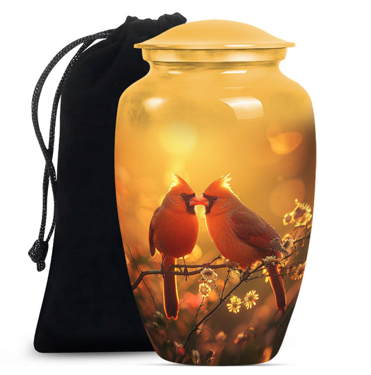 Classic 10-inch cardinal bird urn, designed for cremation.