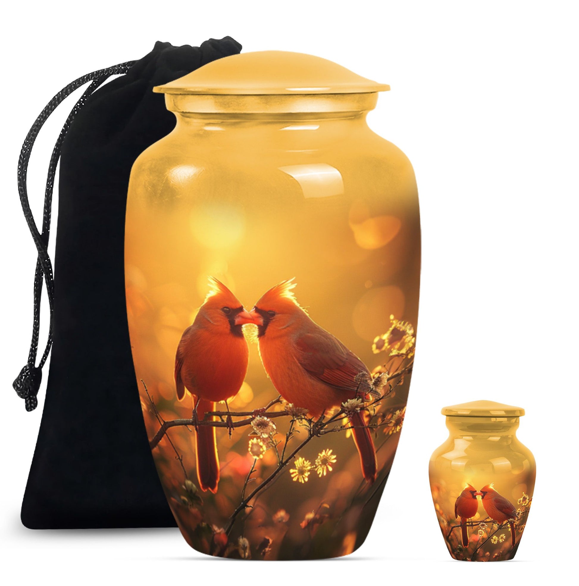 Classic 10-inch cardinal bird urn, designed for cremation.