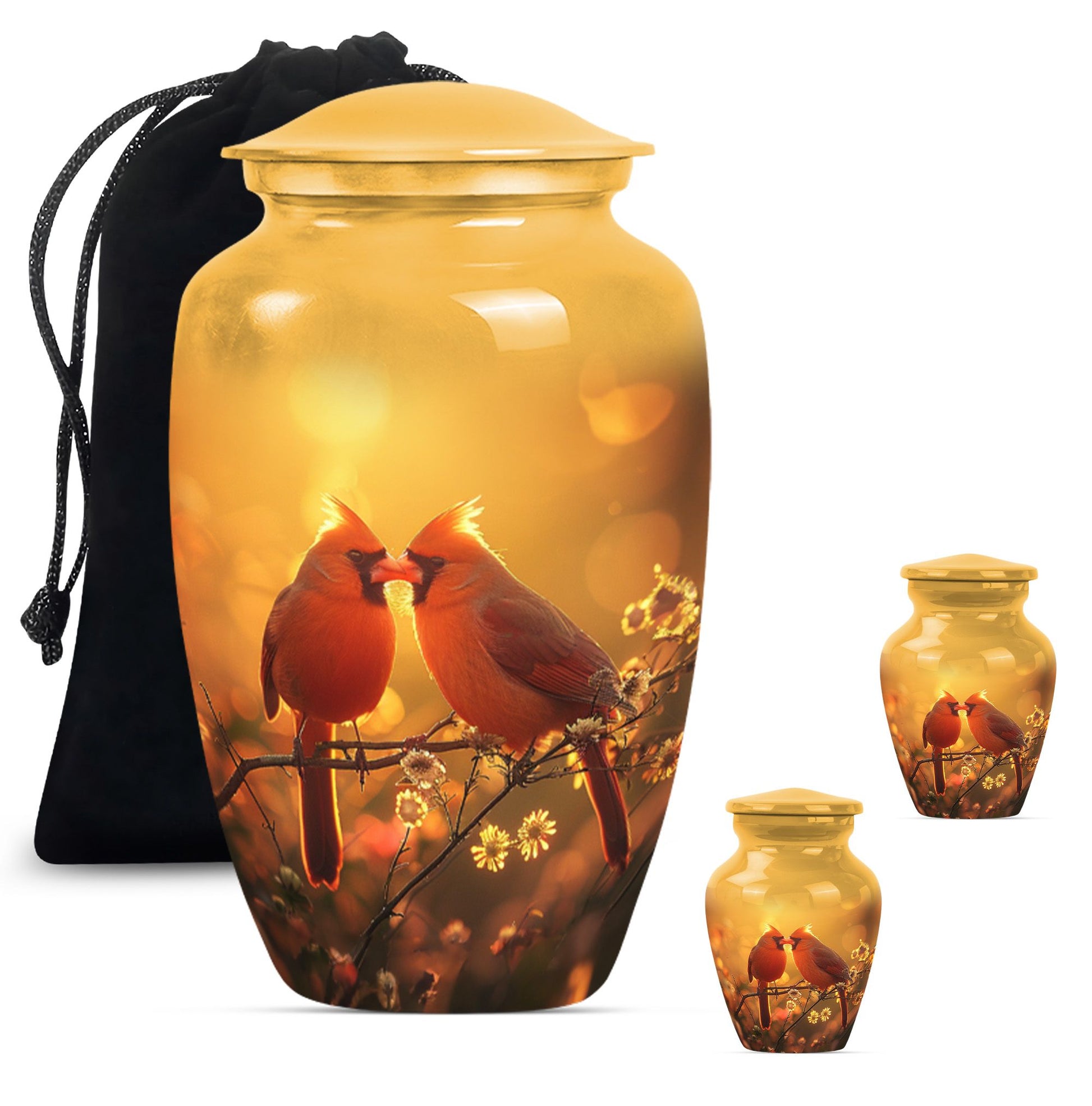 Classic 10-inch cardinal bird urn, designed for cremation.