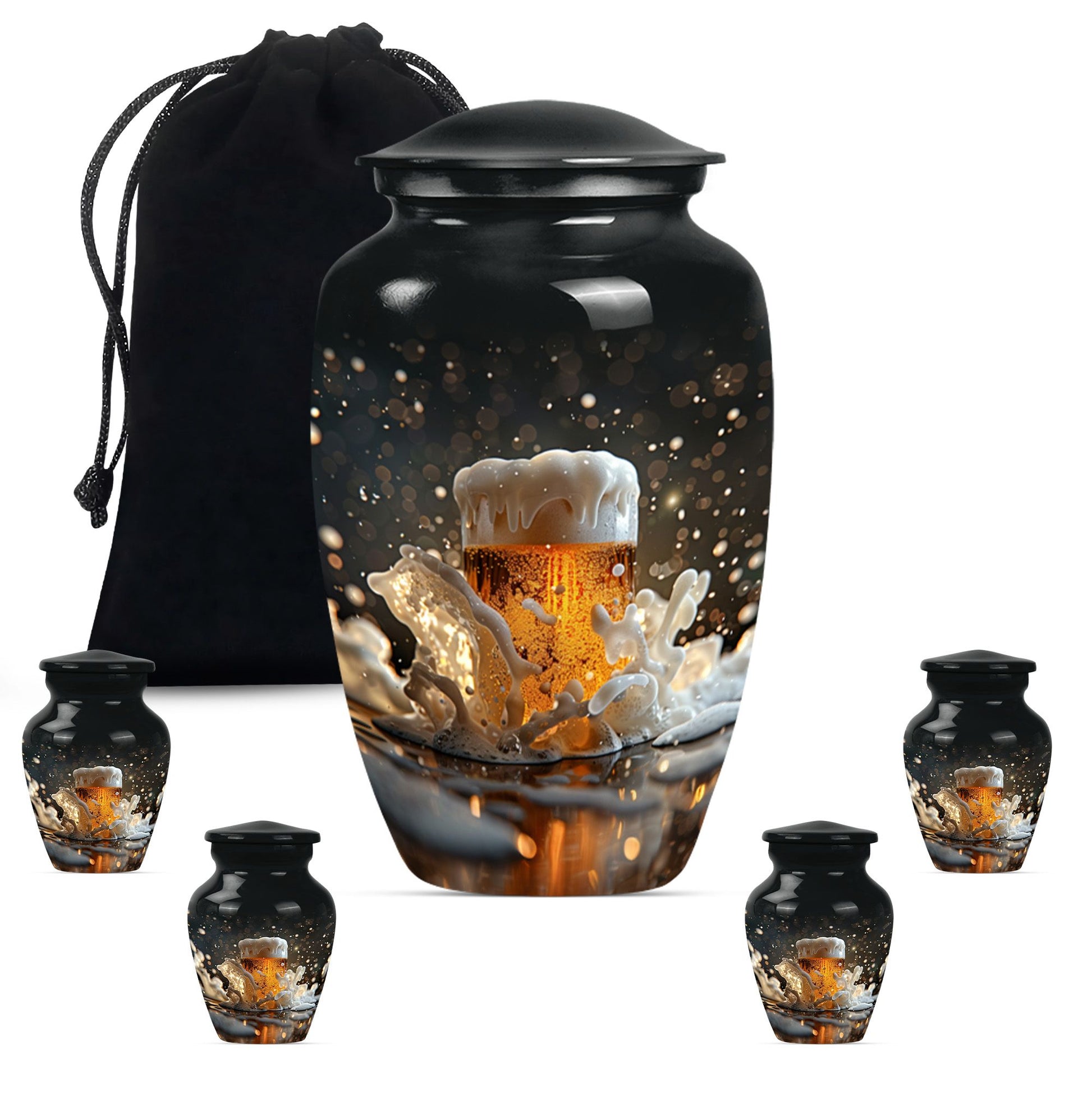 beer urn with wolf howling 