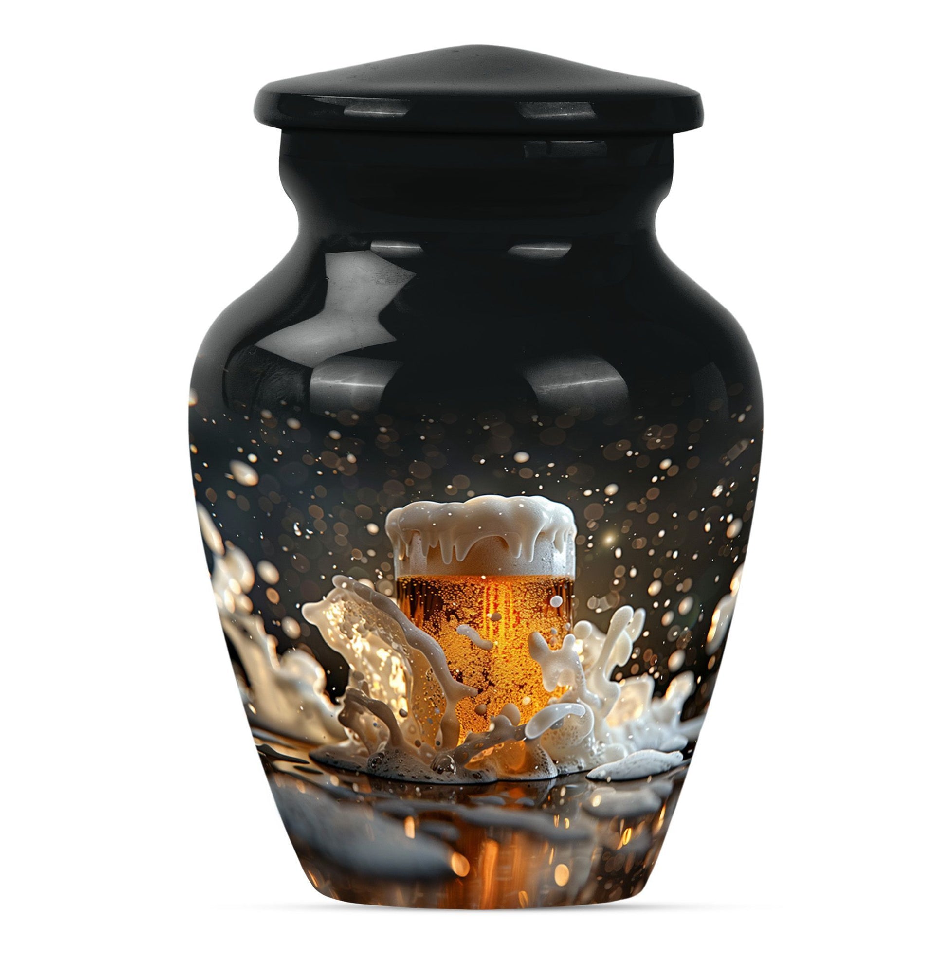 beer urn with wolf howling 