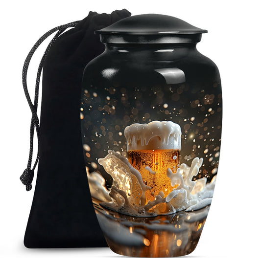 beer urn with wolf howling 