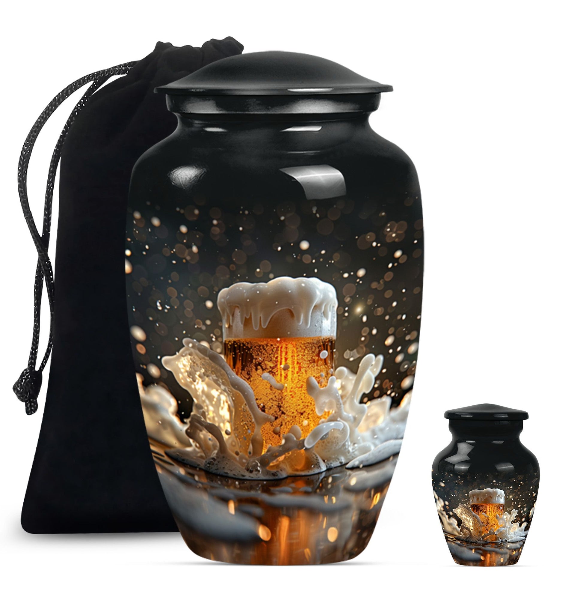 beer urn with wolf howling 