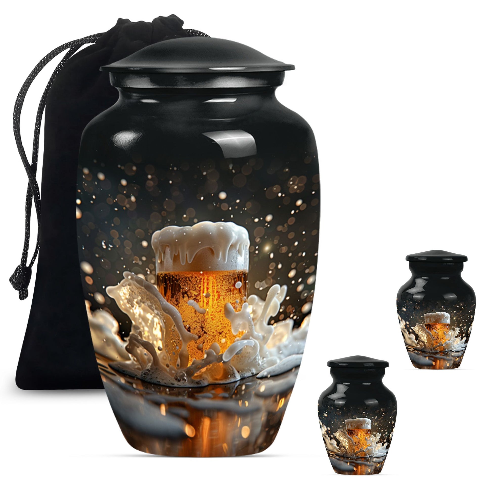 beer urn with wolf howling 