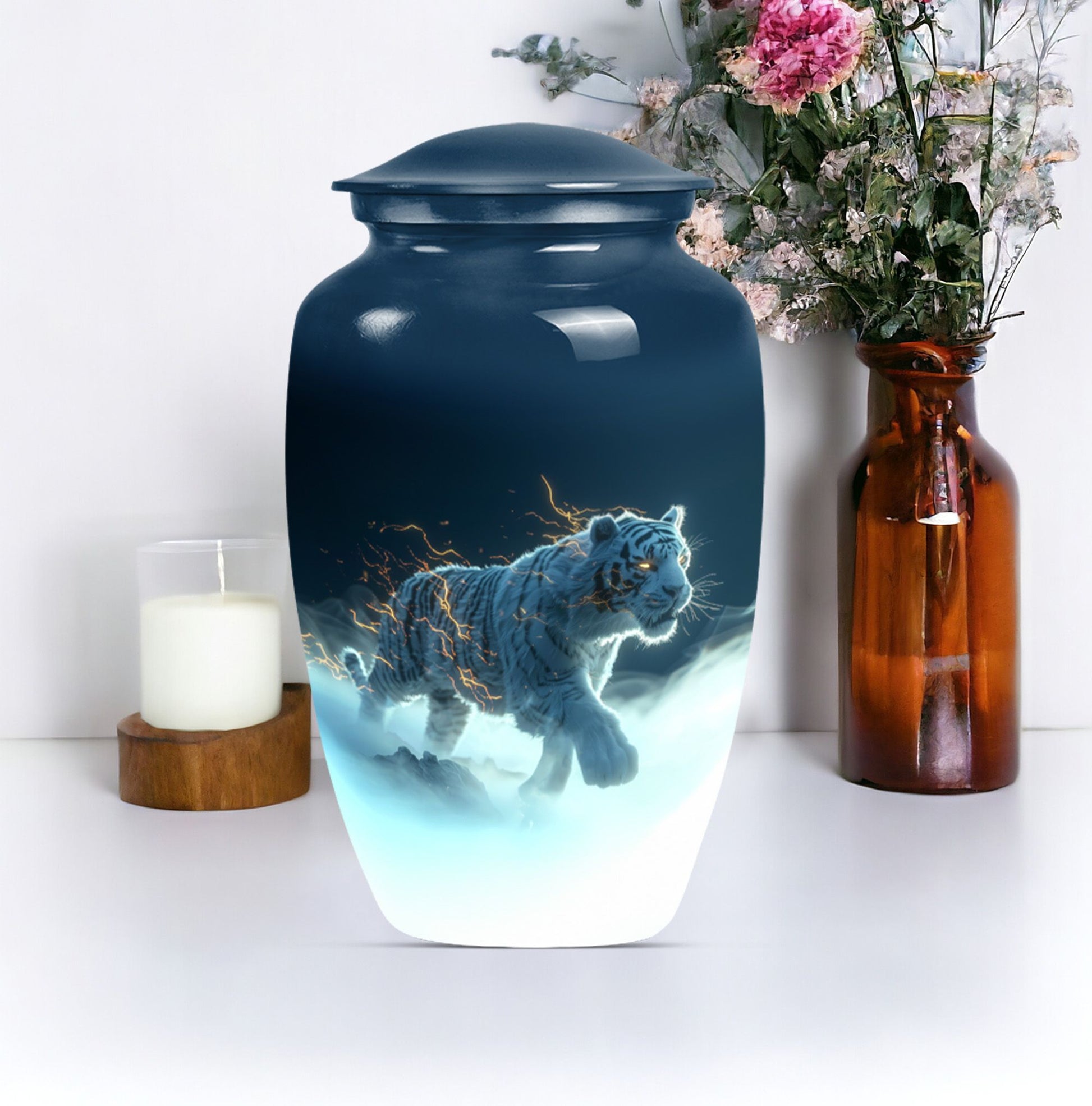 10-inch tiger urn, classic large burial urn for women.