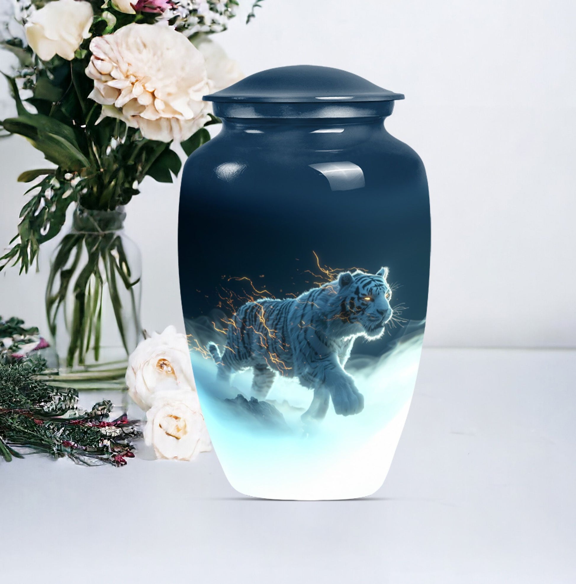 10-inch tiger urn, classic large burial urn for women.