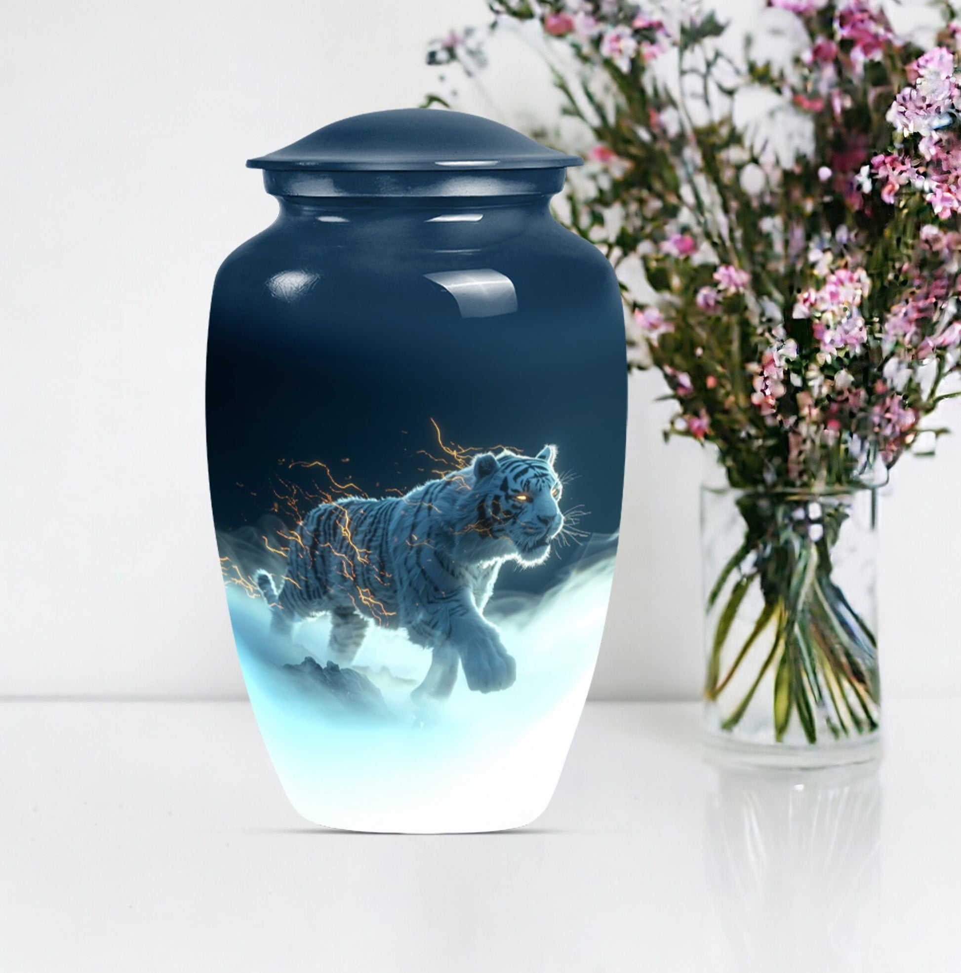 10-inch tiger urn, classic large burial urn for women.