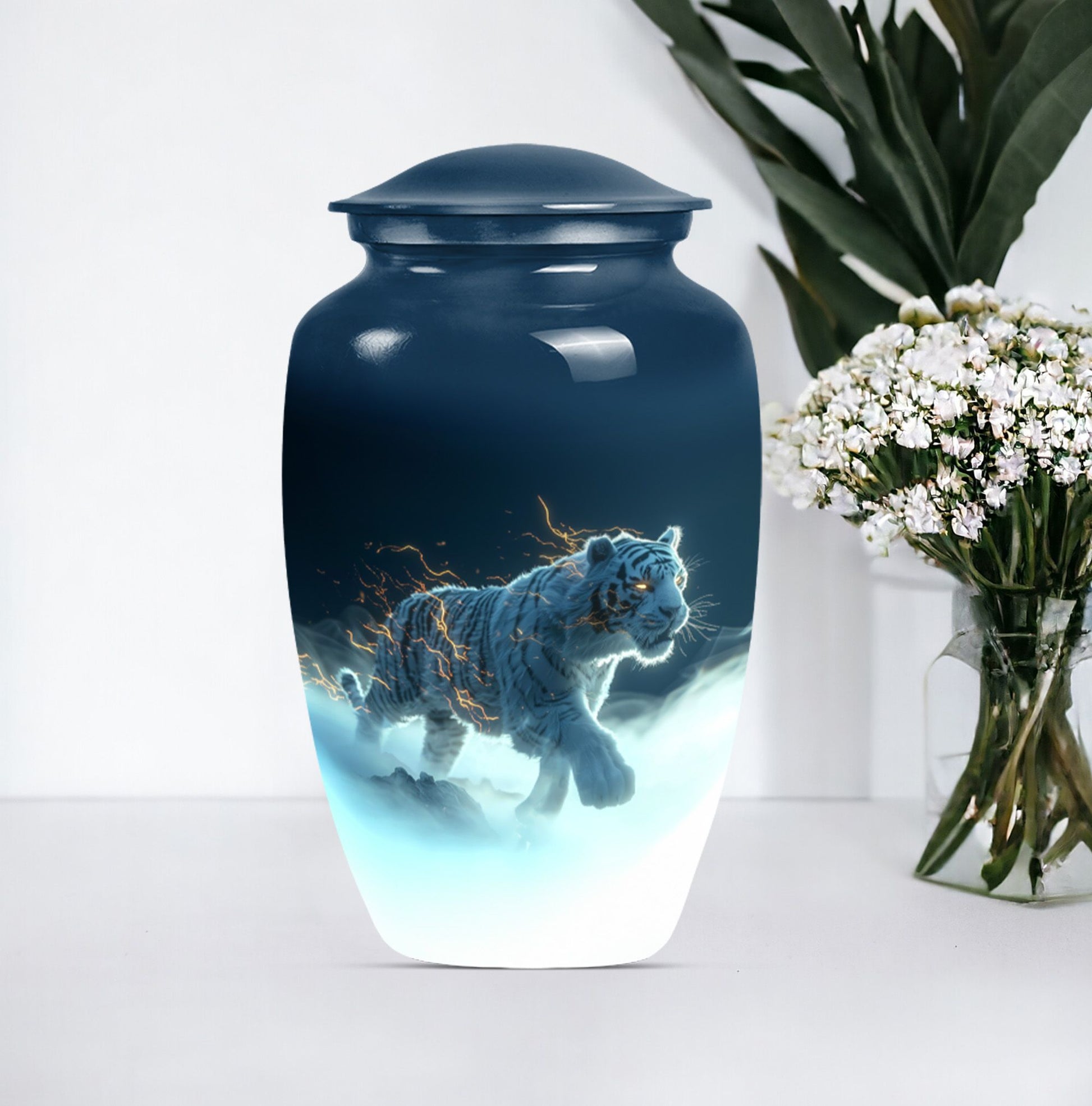 10-inch tiger urn, classic large burial urn for women.